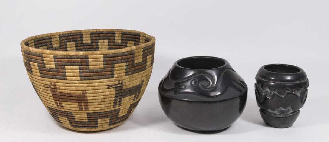 2 American Indian Pottery Bowls & Basket (1 of 8)