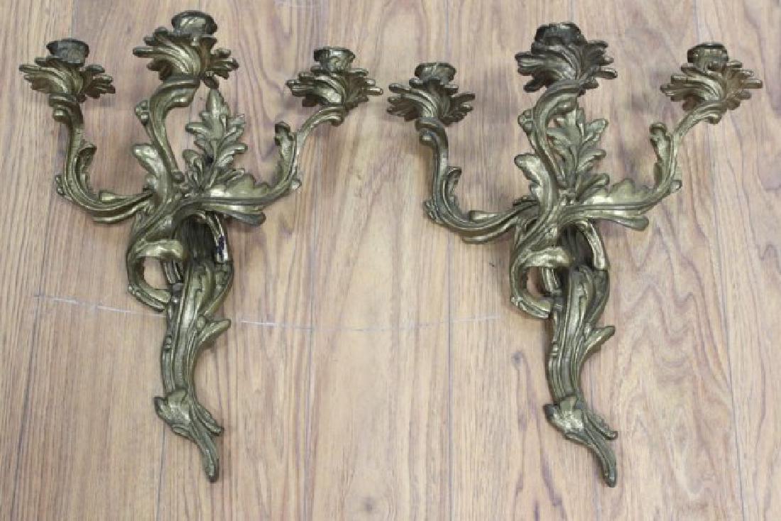 Pair Rococo Style 3-Arm Bronze Sconces (1 of 2)
