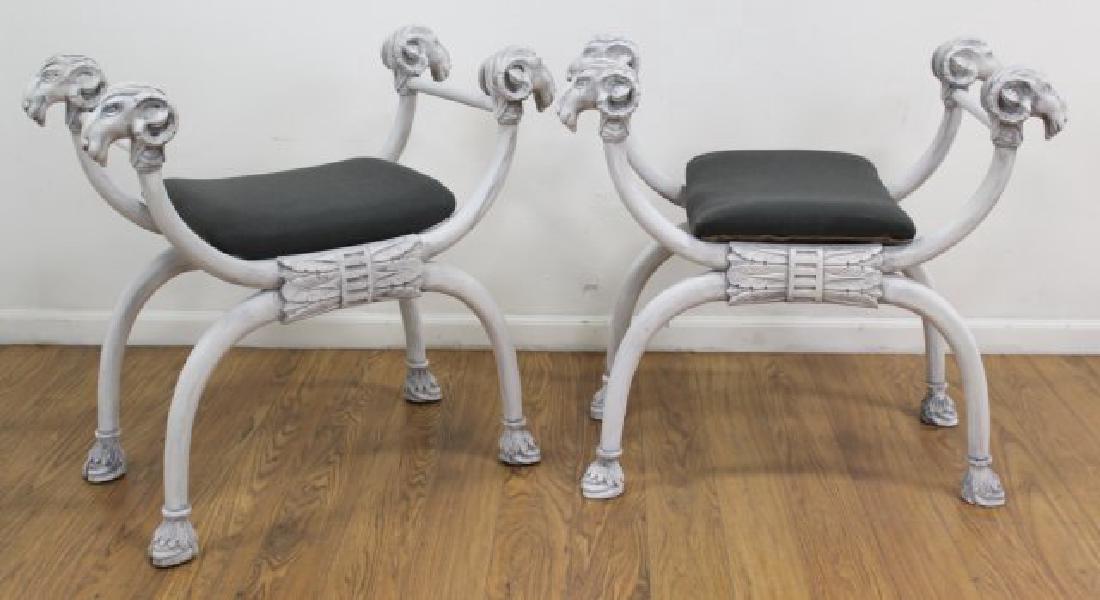 Pair White Paint Decorated Figural Benches (1 of 6)