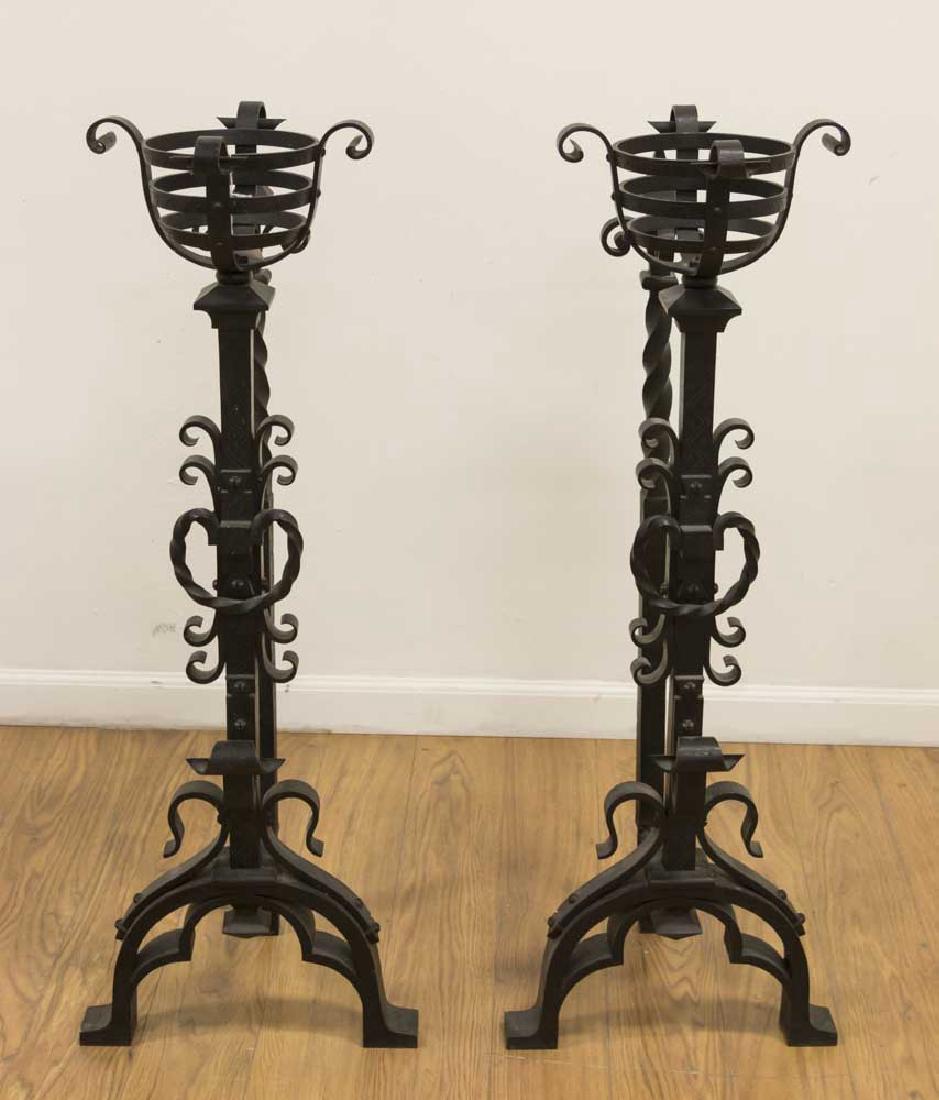 Pair Antique Medieval Style Monumental Andirons (1 of 5)