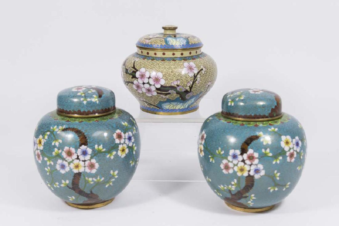 Pair Chinese Cloisonné Ginger Jars & Single Jar (1 of 4)