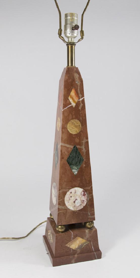 Obelisk Marble Lamp with Inset Stones: Marble measures approx. 19 1/4" H.