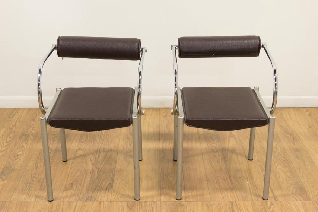 Pair Nikson Faux Brown Leather & Chrome Armchairs (1 of 4)