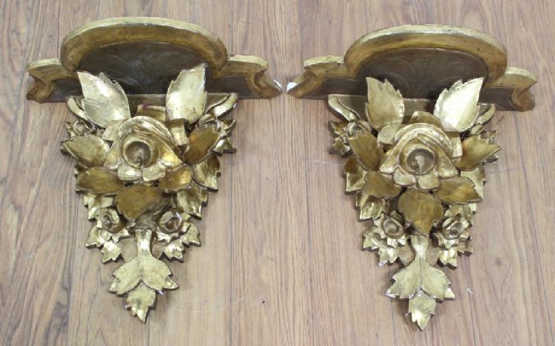 Pair 19th Century Giltwood Floral Wall Brackets (1 of 4)