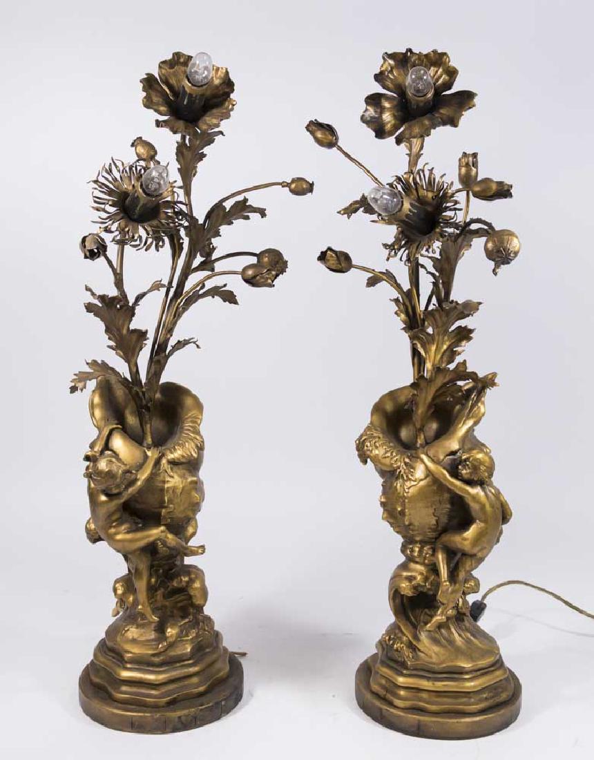 Pair Belle Epoque Figural Metal 2-Light Candelabra (1 of 8)