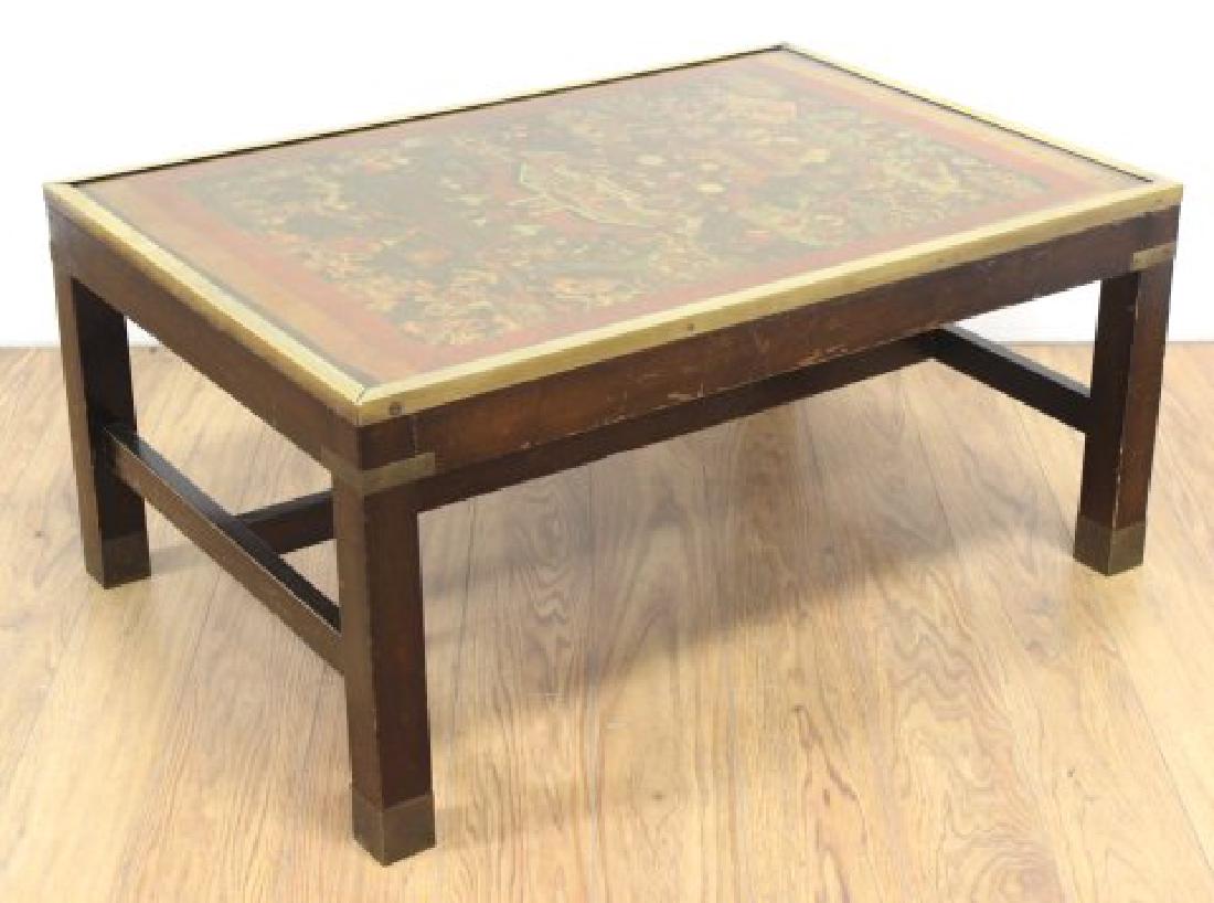 :Brass-Mounted Coffee Table with Pictorial Top (1 of 9)
