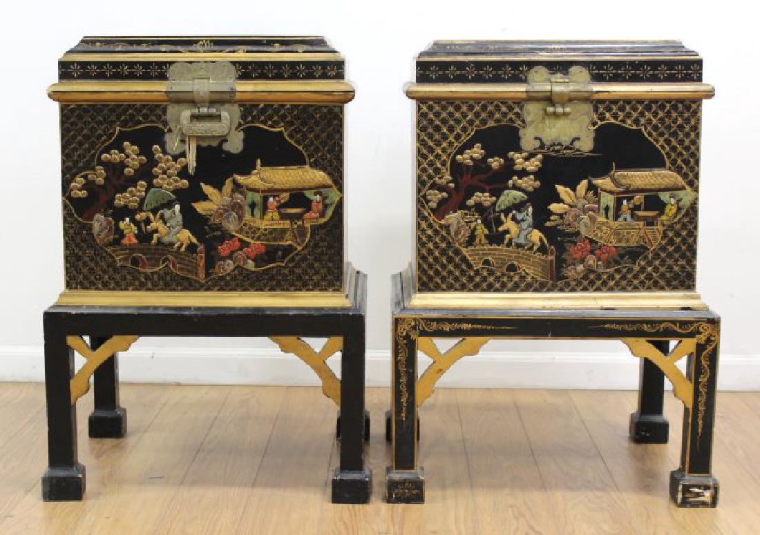 Pair Chinoiserie Decorated Chests on Stands (1 of 7)