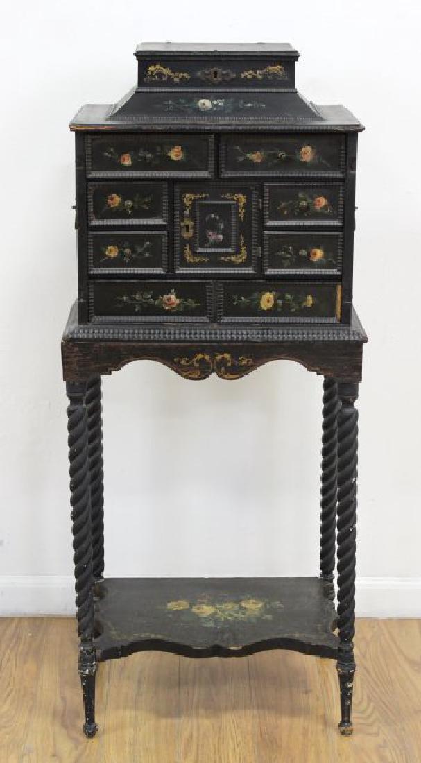 Jewelry Cabinet on Stand, Circa 1920s: Approx. 44" H x 17" x 11".
