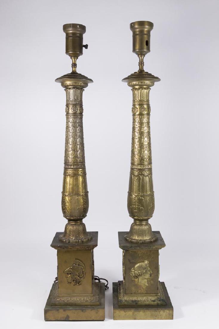 Pair of Brass Empire Style Column Lamps (1 of 5)