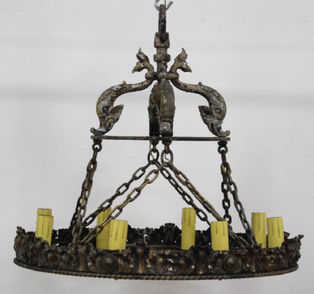 Art Deco Bronze & Wrought Iron 8-Light Chandelier (1 of 3)