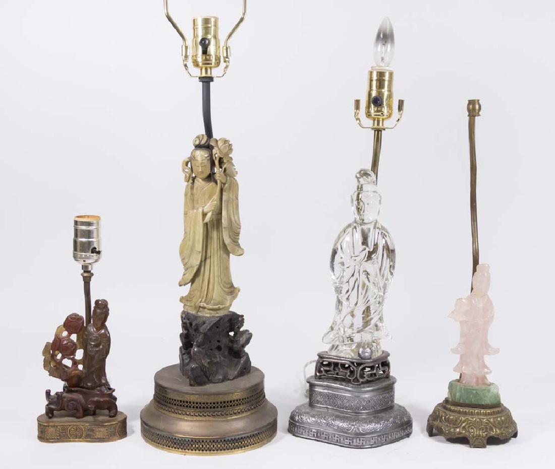 4 Chinese Hardstone & Glass Figural Lamps (1 of 5)