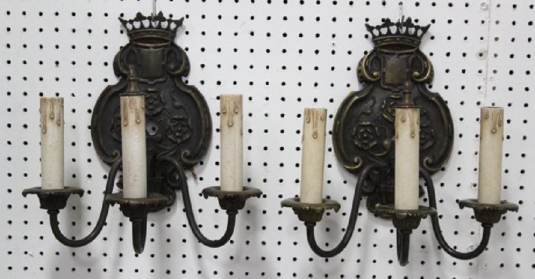 Pair Armorial Brass 3-Light Sconces (1 of 3)