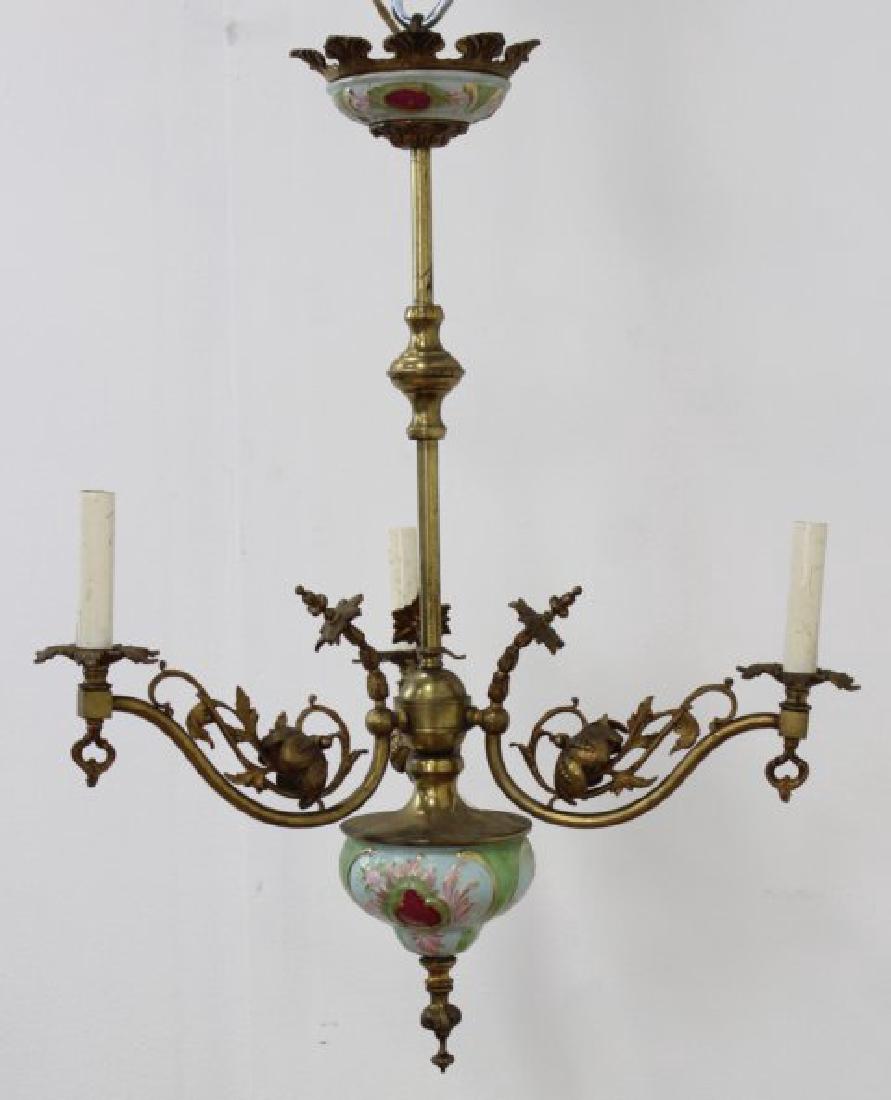 Victorian Style Brass & Porcelain Chandelier (1 of 4)