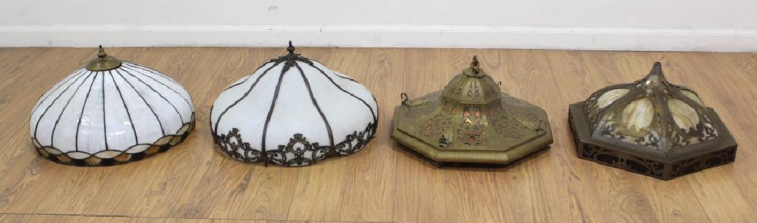 4 Victorian Brass & Slag Glass Hall Fixture Shades: Largest approx. 18" diameter. (SF1381, 070586D, 080892M, 082502A)