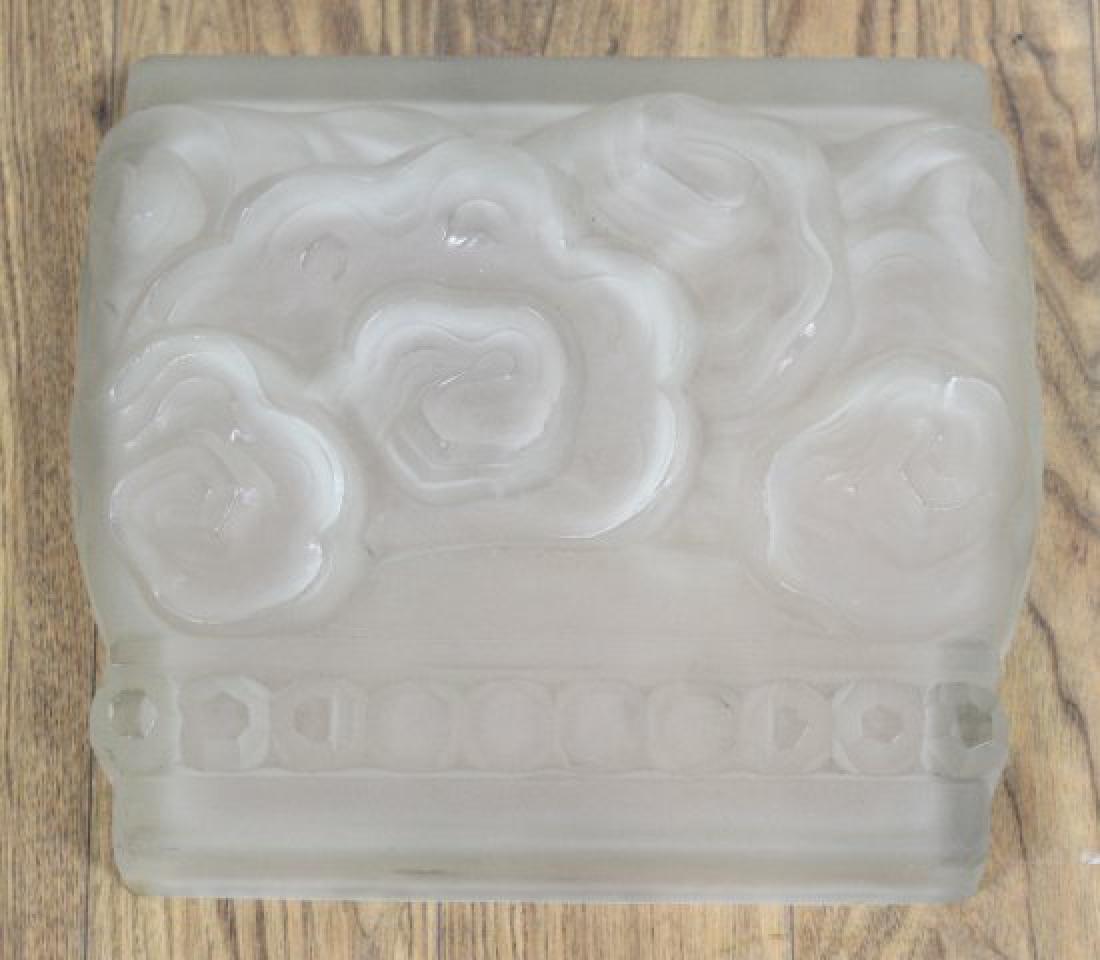 Art Deco Frosted & Molded Glass Wall Panel: Approx. 11 3/4" H x 13 3/4" W. (120201B)