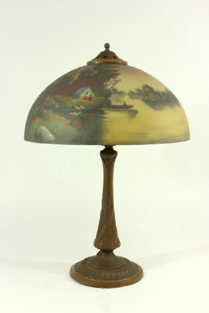 Reverse Painted Lamp with Camping Scene (1 of 5)