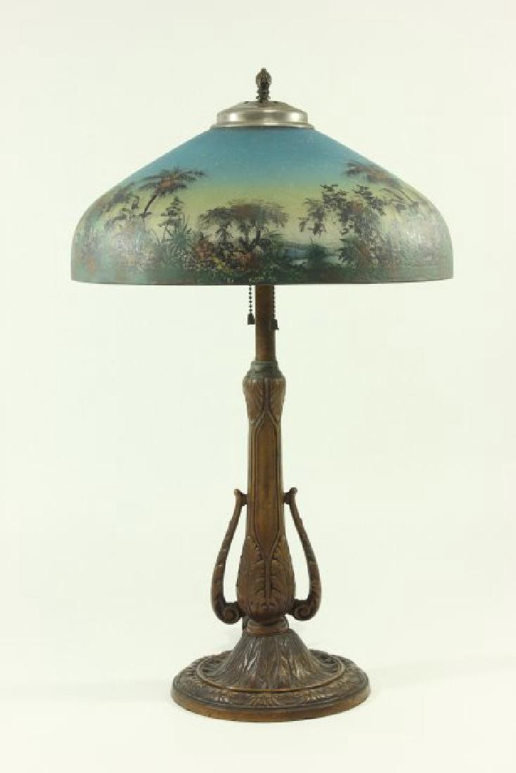 Tropical Reverse Painted Lamp: Approx. 22" H x 14 1/4" D.