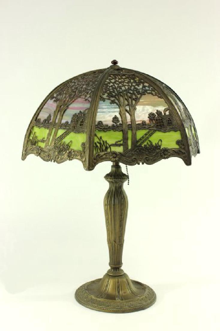 Sectioned Table Lamp with Tree & Cabin Metalwork (1 of 5)