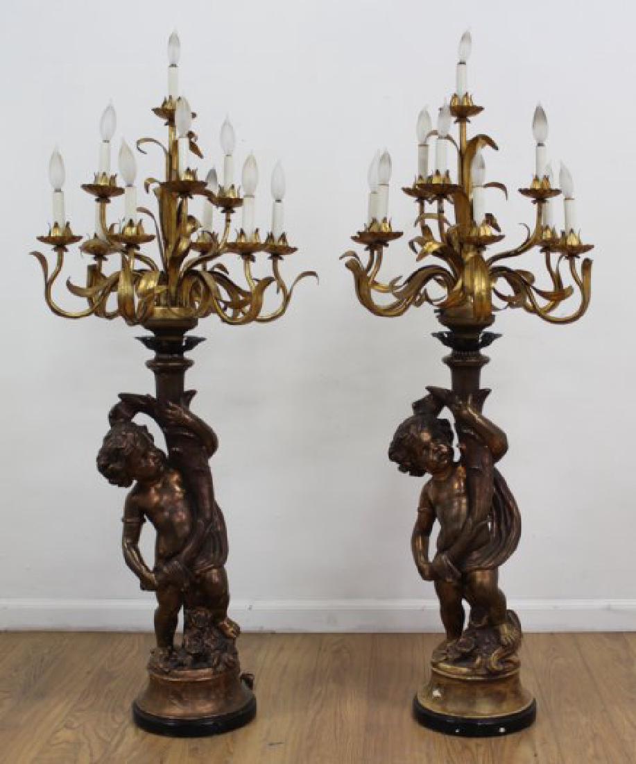 Pair Composite Figural 10-Light Candelabra Lamps (1 of 8)