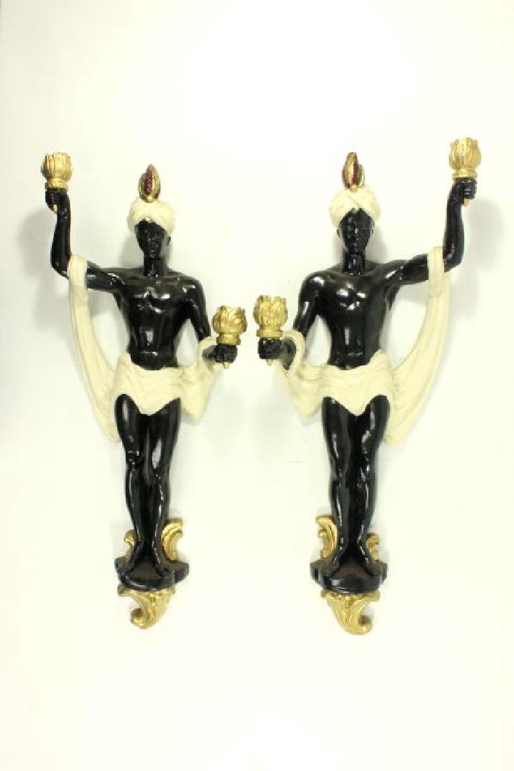 Pair Polychromed Cast Plaster Figural Sconces (1 of 6)