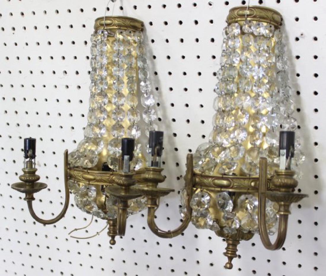 Pair Brass & Beaded Crystal Sconces (1 of 3)