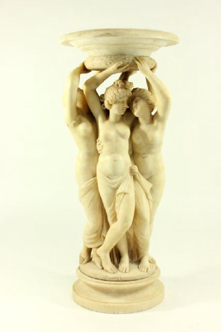 Alabaster Grouping of 4 Graces: Approx. 23 1/2" x 10" D. Crack on base.