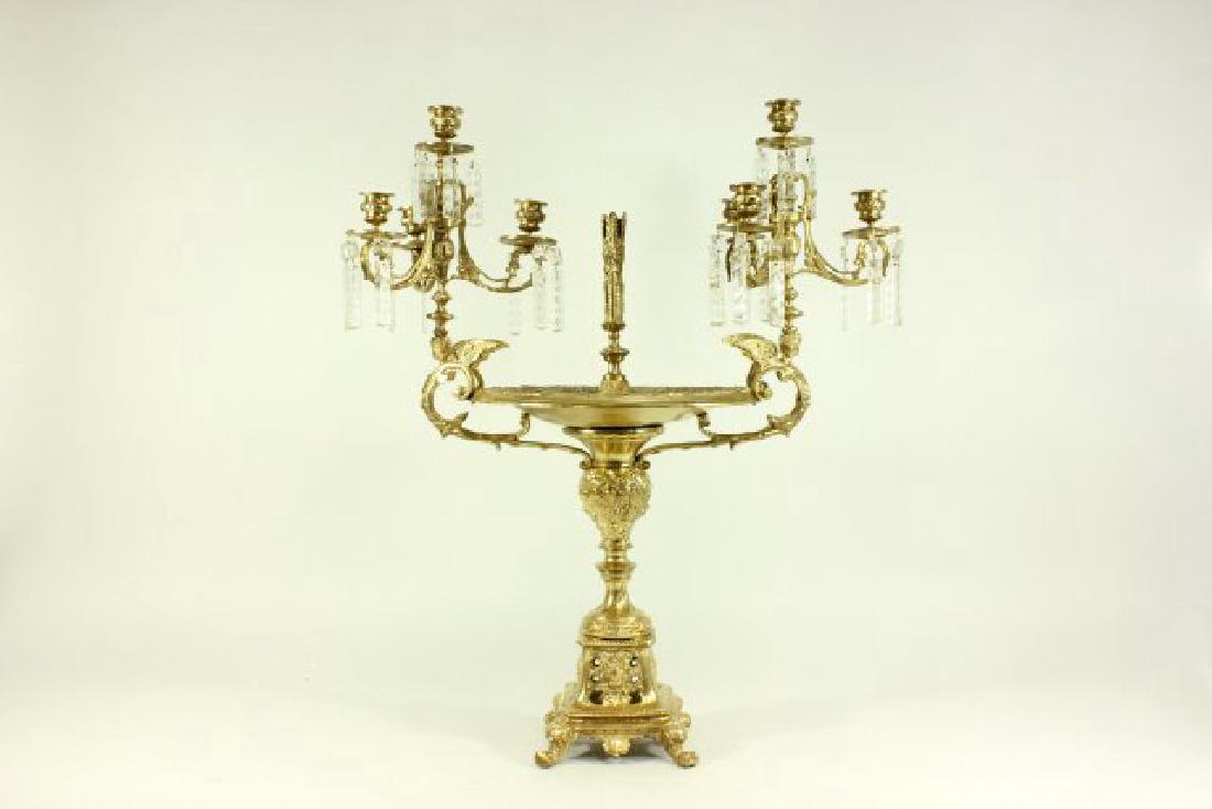 Bronze Centerpiece with 2-Arm Candleholders: Approx. 30" H x 26" W.