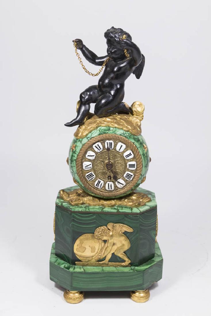 Empire Malachite Clock with Cherub on Top (1 of 8)