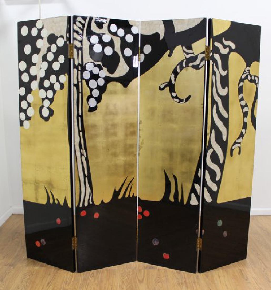 Eggshell & Gilt Black Lacquer 4-Panel Screen (1 of 5)