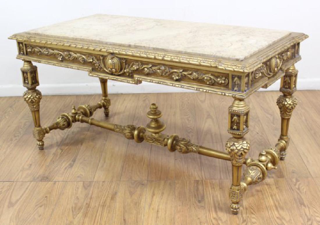 Marble Top Giltwood Heavily Carved Coffee Table (1 of 5)