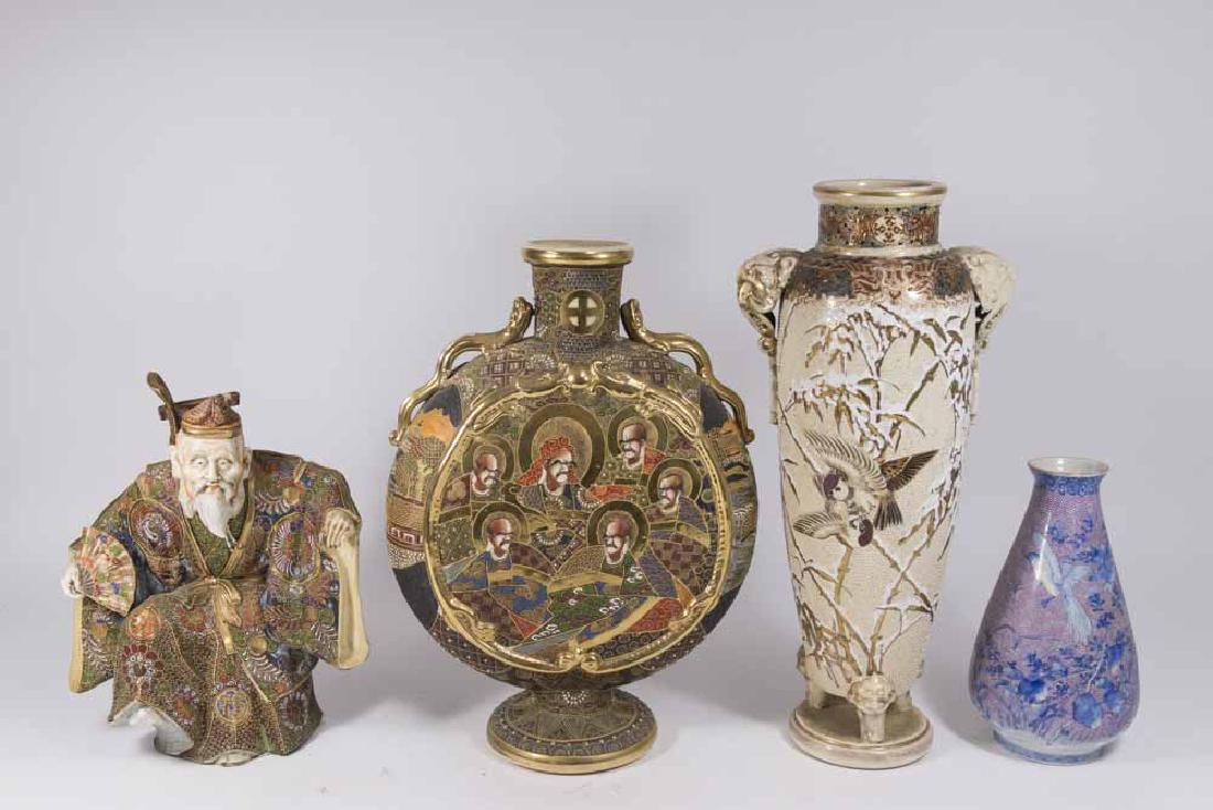 3 Japanese Satsuma Vases & Figure (1 of 10)