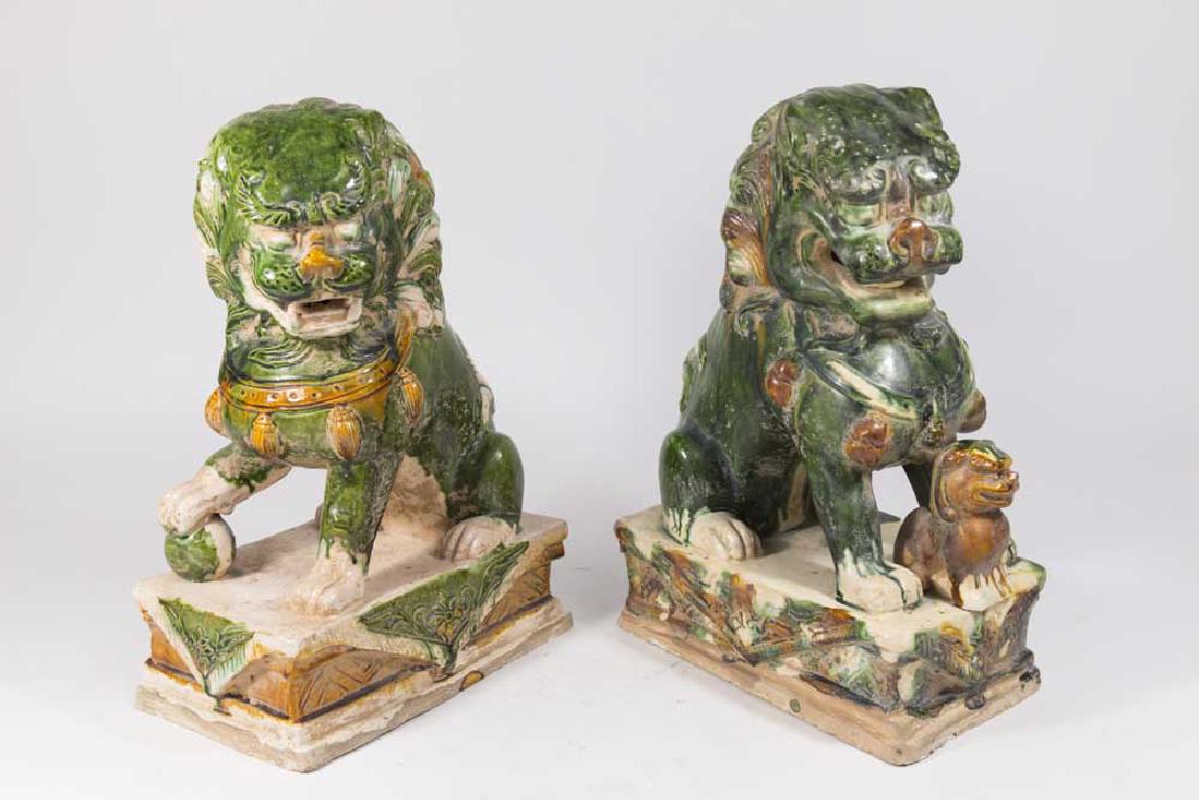 Pair Chinese Pottery Seated Foo Dogs (1 of 6)