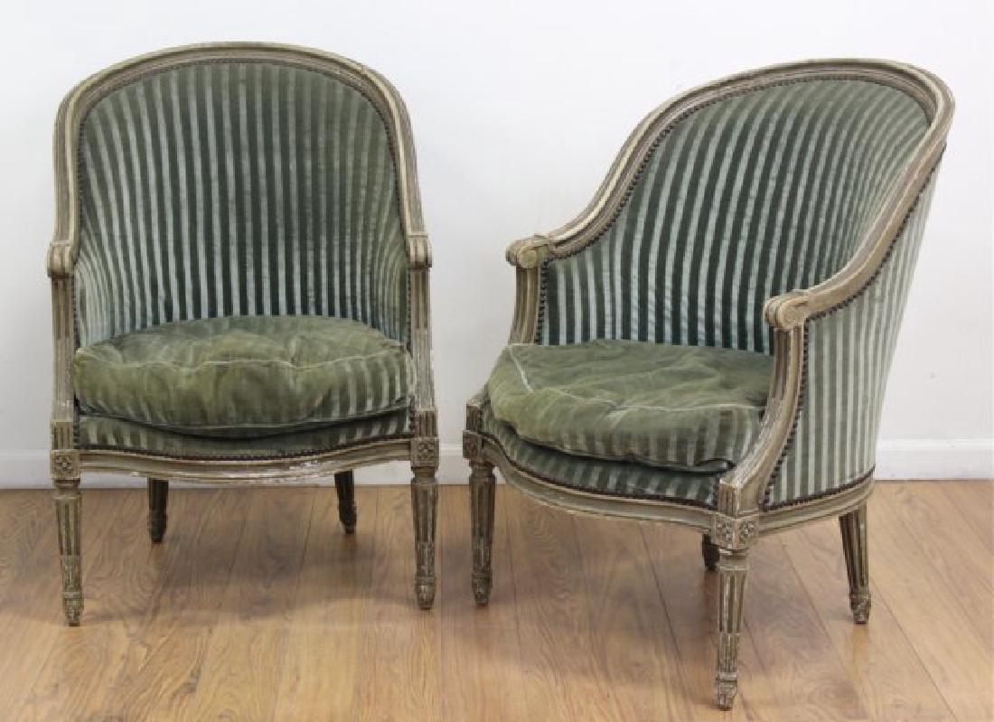 Pair Bergere Chairs with Green Upholstery (1 of 4)