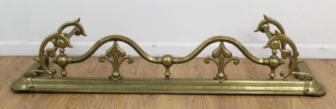 Victorian Foliate & Dolphin Cast Brass Fire Fender (1 of 3)