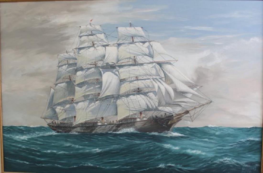 Henry Luhrs, Sailing Ship: Oil on canvas. Signed and dated lower right, H. Luhrs 1978. With dedication on back. Approx. 24" x 36" image, 32" x 44" with frame.