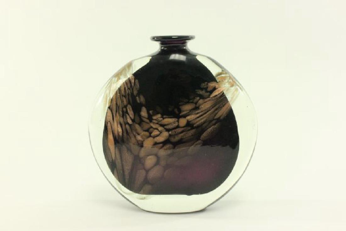 Blown Glass French Vase: Artist signed Michele Luzoro. Approx. 8" H x 8" W.