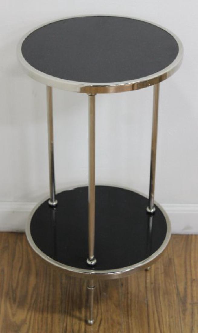 Jean-Michel Frank Style Chrome Gueridon: Approx. 23" H x 12 3/4" D. Property from the Erno Laszlo Institute, West Broadway, NYC. (6191)