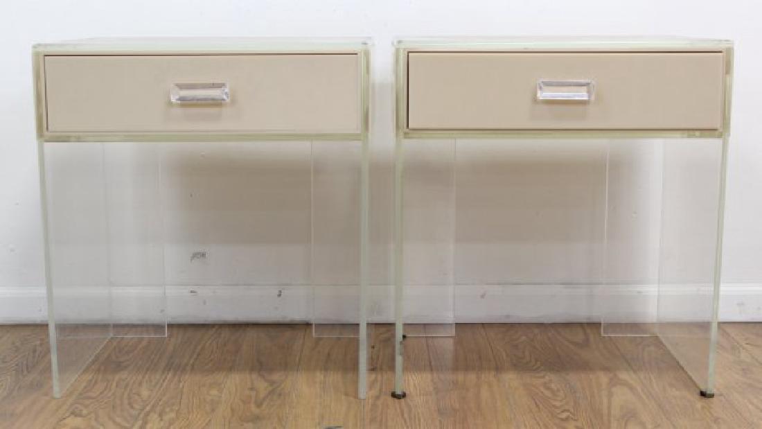 Pair 1970s Cream & Clear Lucite Side Tables (1 of 4)