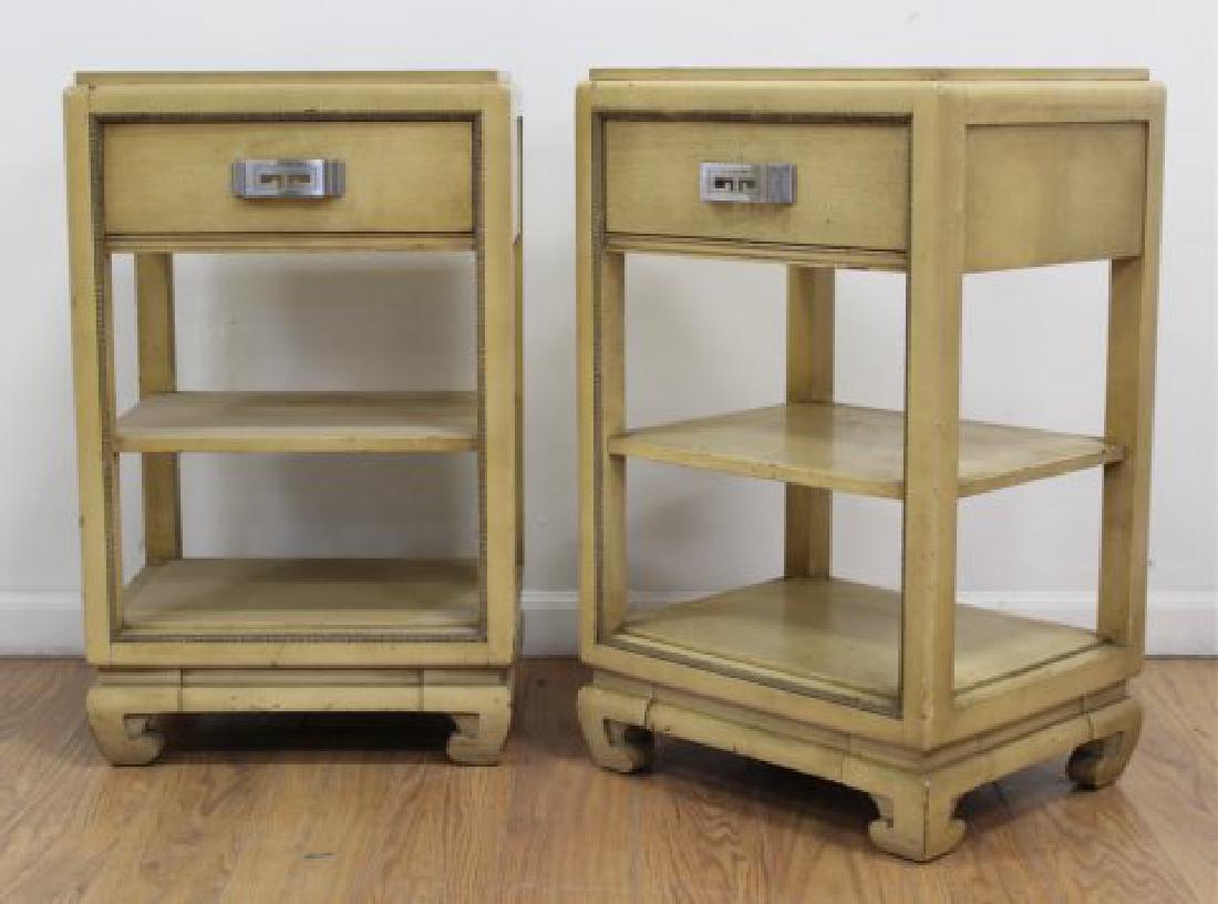 Pair Eliel Saarenin Cream Lacquer Bedside Chests: For Northern Furniture Co. Circa 1940. Approx. 29" H x 18" W x 15" D. Finish has damages.