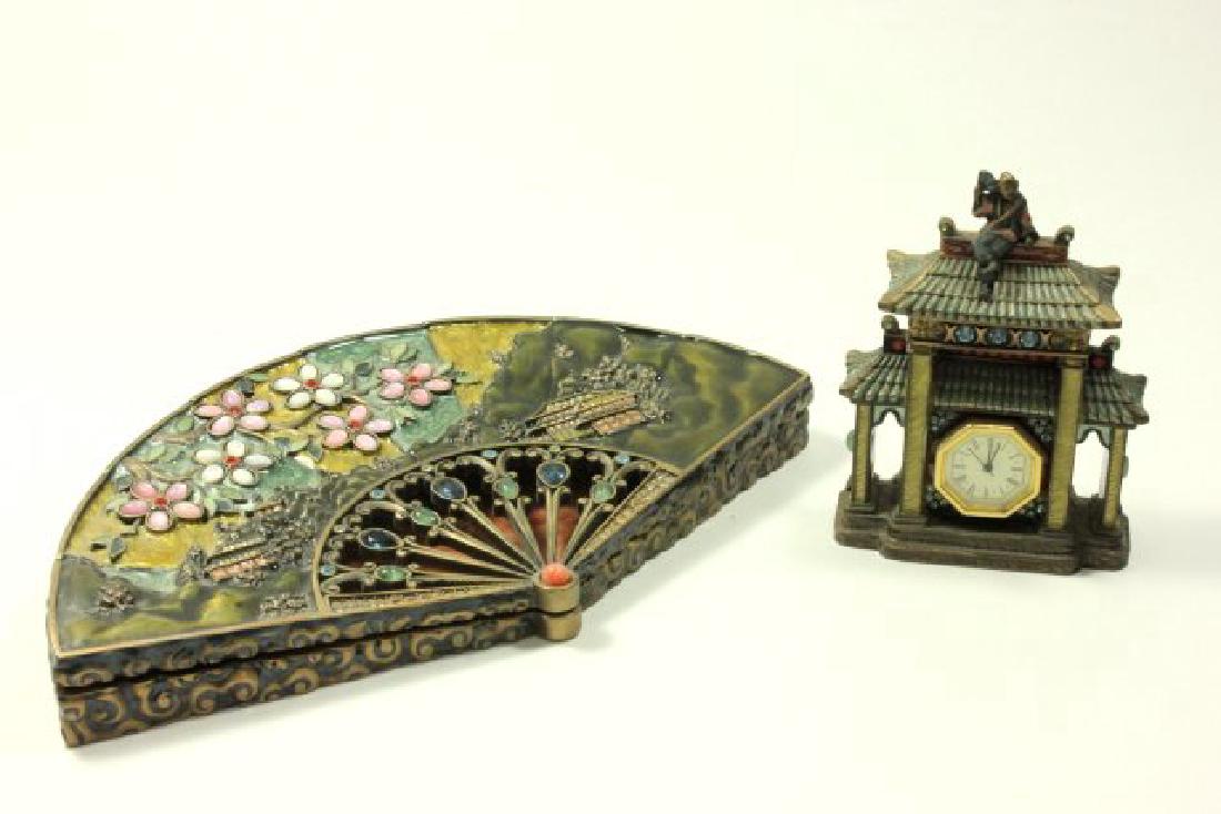 Jay Strongwater Asian Style Fan Box & Pagoda Clock (1 of 9)