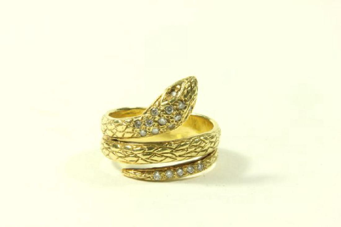 18K Yellow Gold & Diamond Snake Ring (1 of 3)