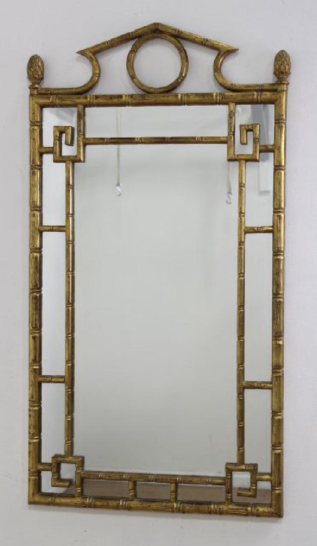 Giltwood Faux Bamboo Mirror: Approx. 49" H x 26" W.