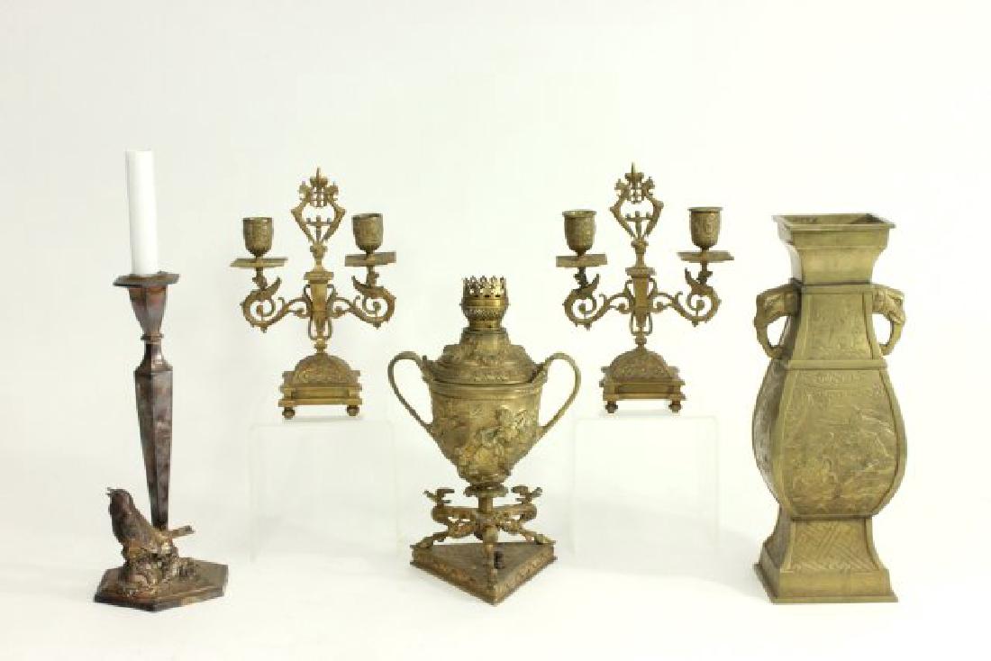 Victorian Brass Oil Lamp, Pair Candlesticks & More (1 of 6)