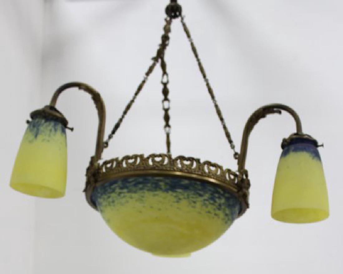 French Art Deco Degue Style 3-Light Chandelier (1 of 2)