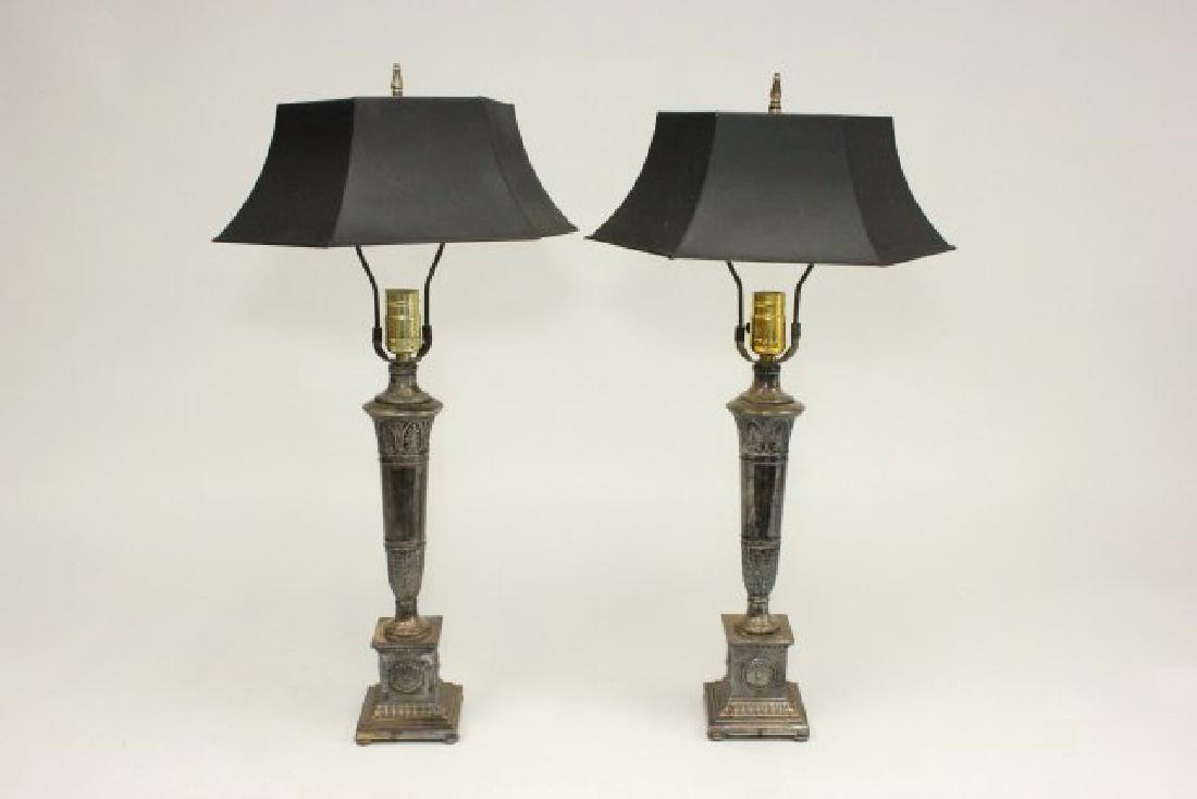 Pair Neoclassic Style Silvered Metal Lamps (1 of 5)
