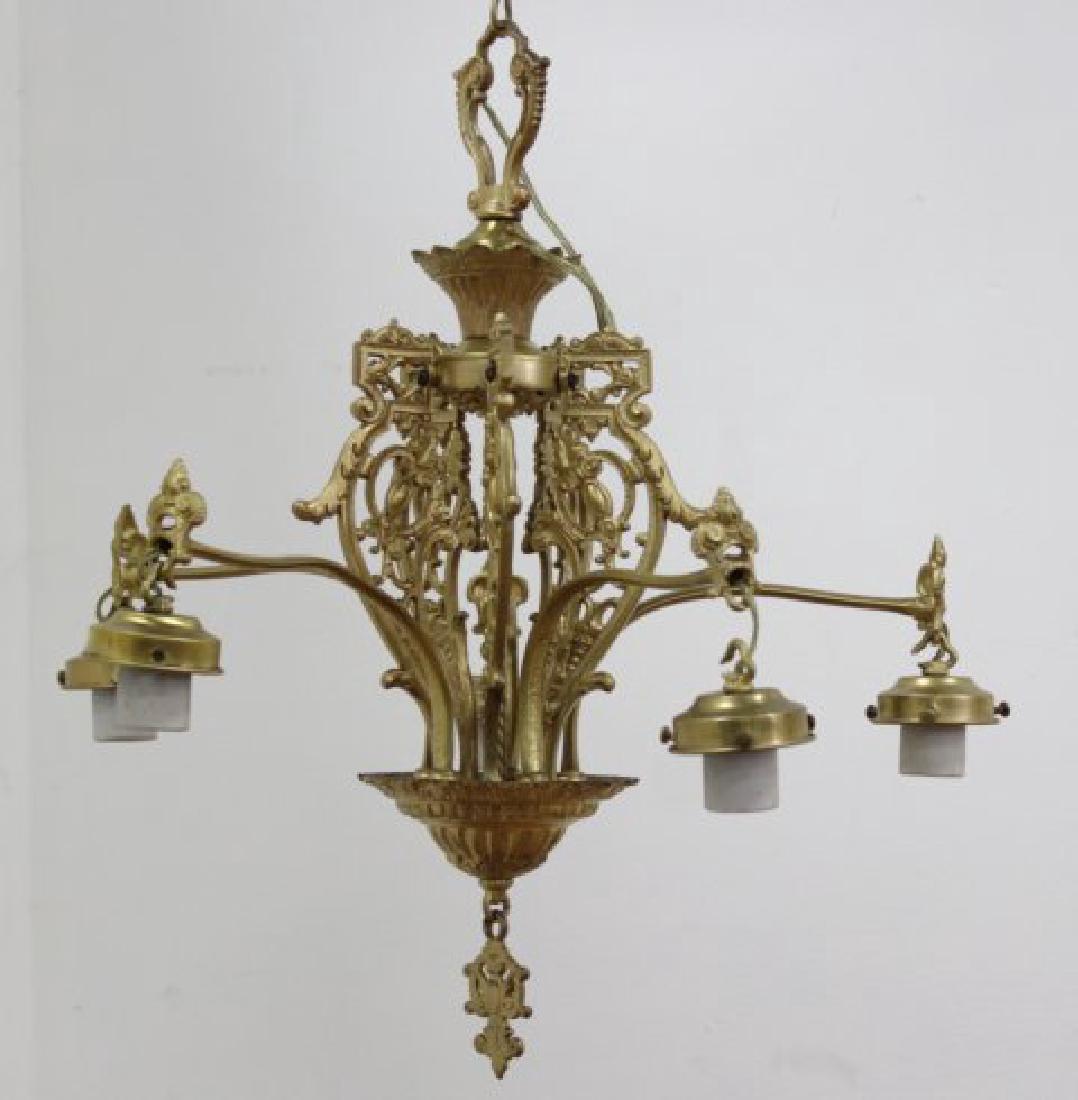 Gothic Style Gilt Brass 5-Arm Chandelier (1 of 3)