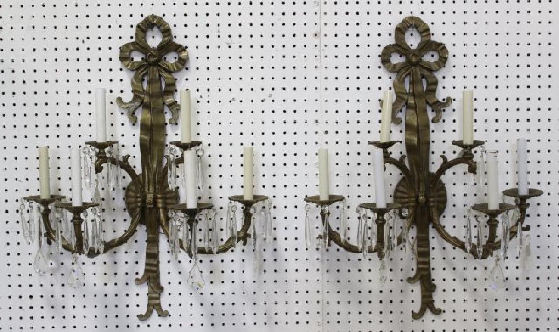 Pair Large Gilt Brass 5-Light Ribbon Sconces (1 of 4)