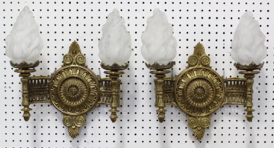Pair Gilt Brass 2-Light Empire Style Sconces (1 of 4)