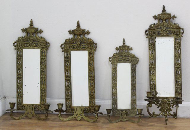 4 Renaissance Style Mirrored Brass 2-Light Sconces (1 of 5)