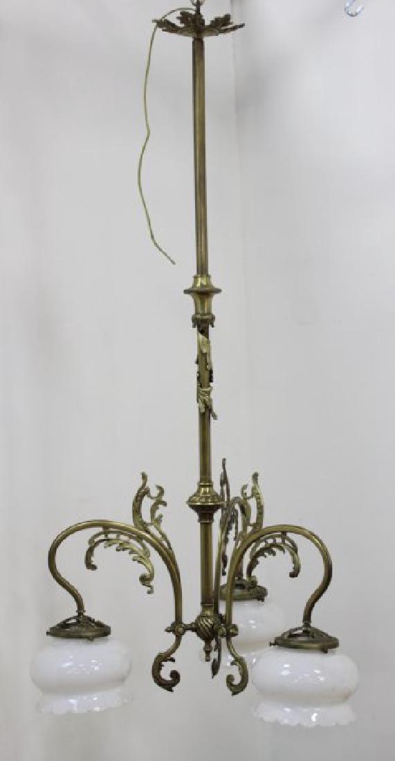 Art Nouveau Style Brass 3-Light Chandelier (1 of 2)